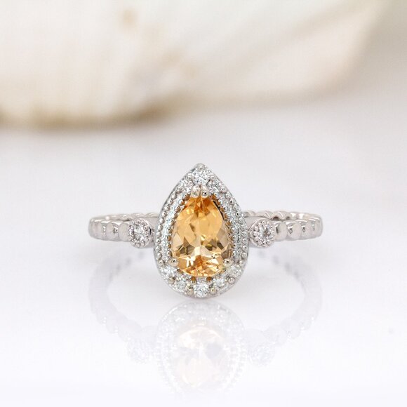 Imperial Topaz Ring in Solid 14K Gold with Natural Diamond Accents - Picture 5 of 8